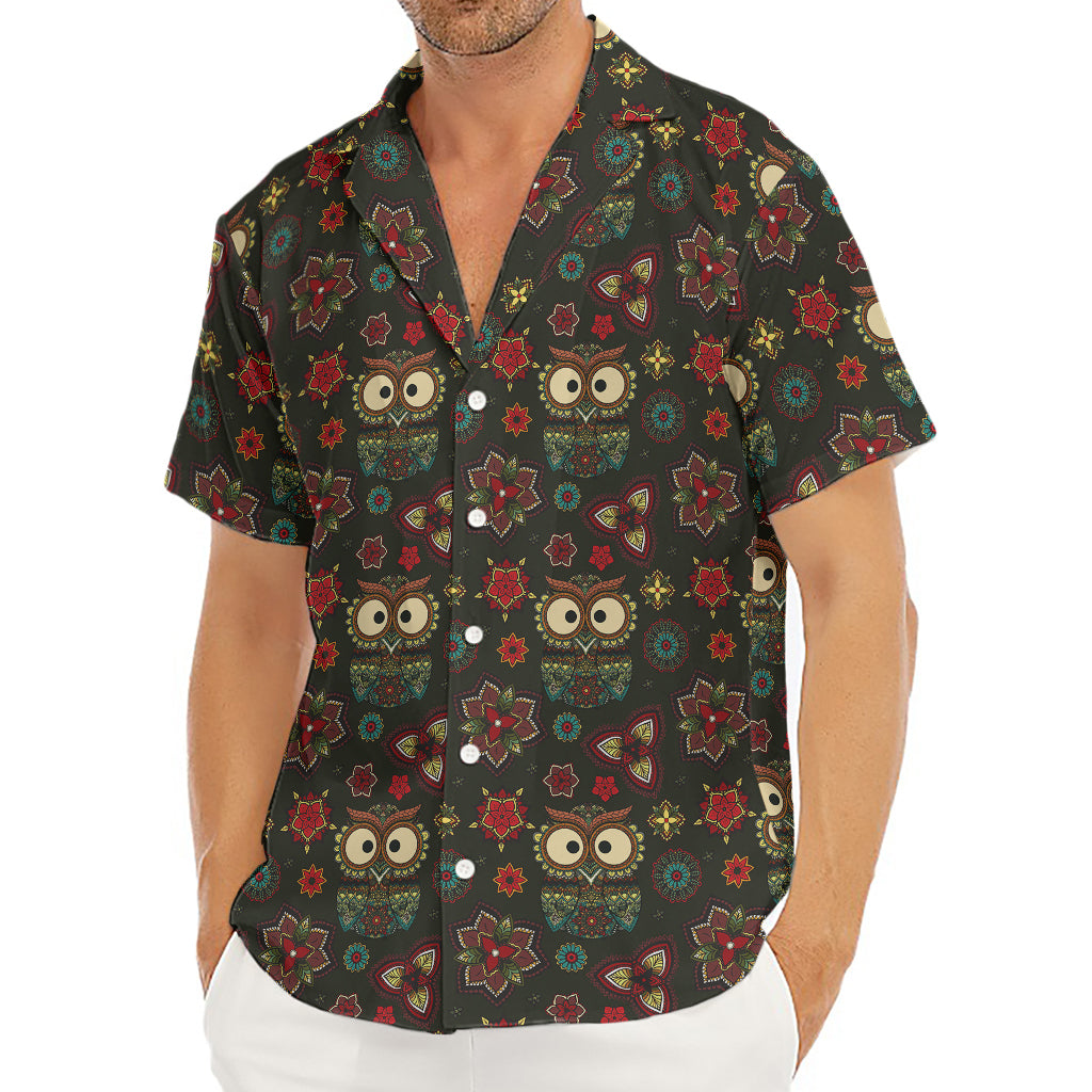 Cute Boho Owl Pattern Print Men's Deep V-Neck Shirt