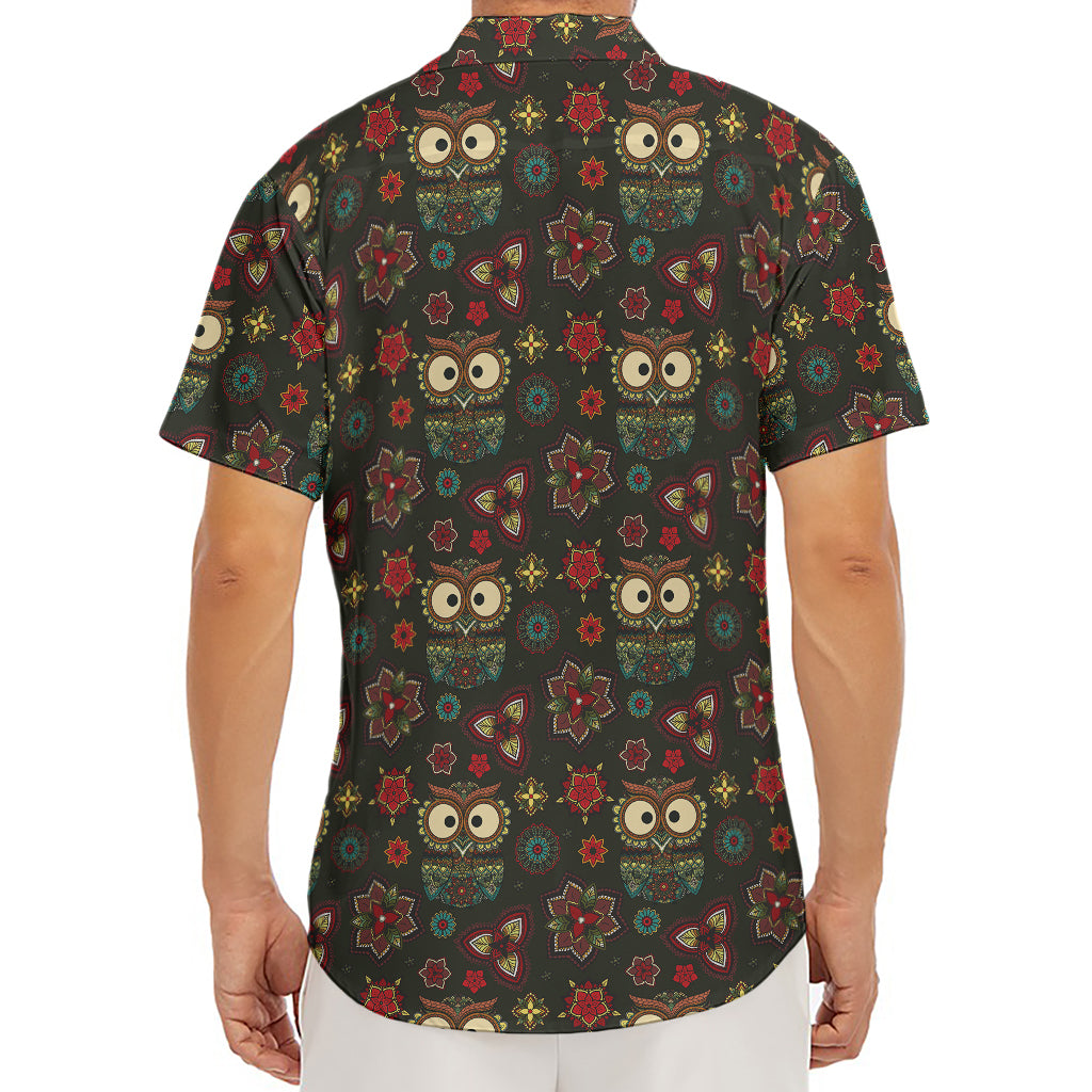 Cute Boho Owl Pattern Print Men's Deep V-Neck Shirt