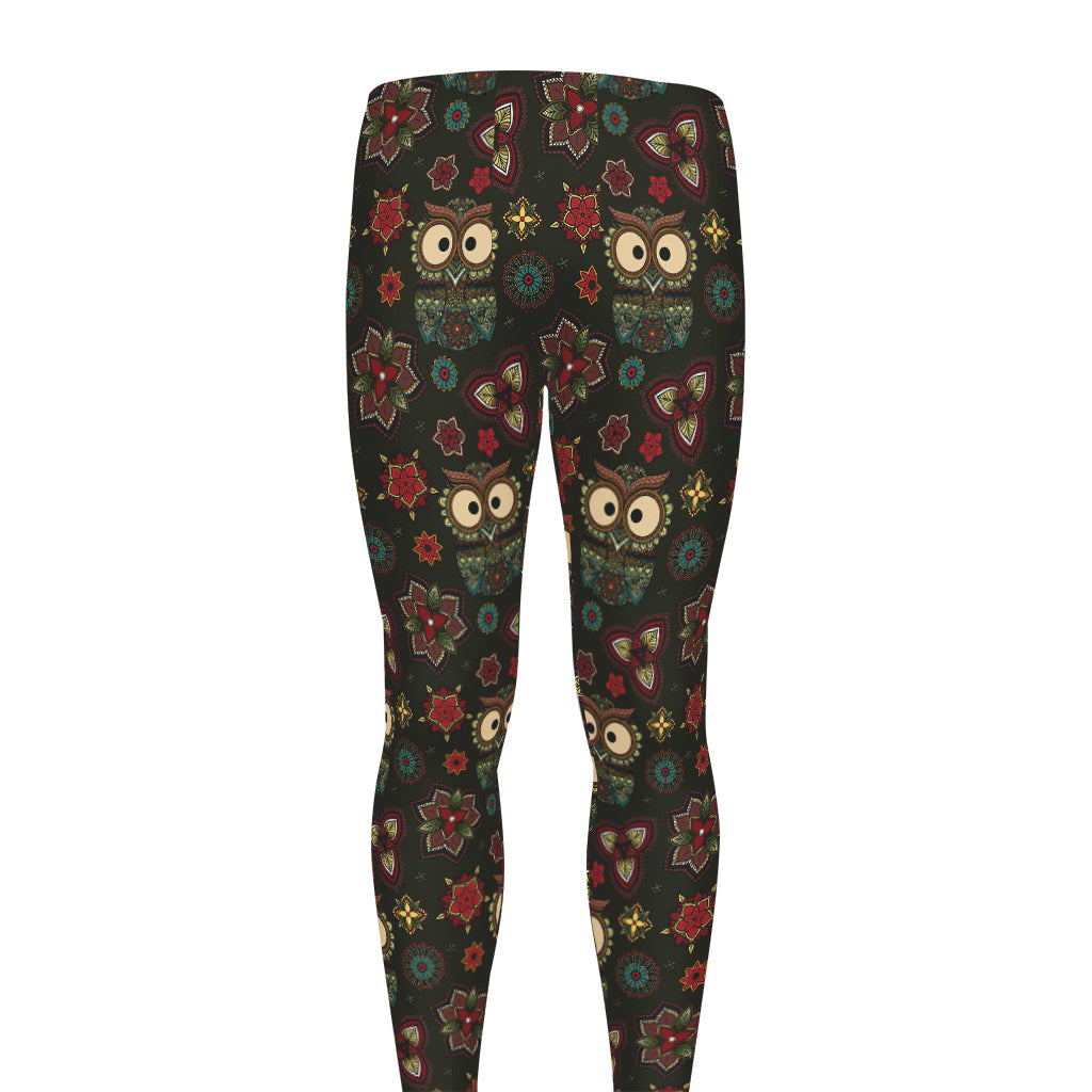 Cute Boho Owl Pattern Print Men's leggings