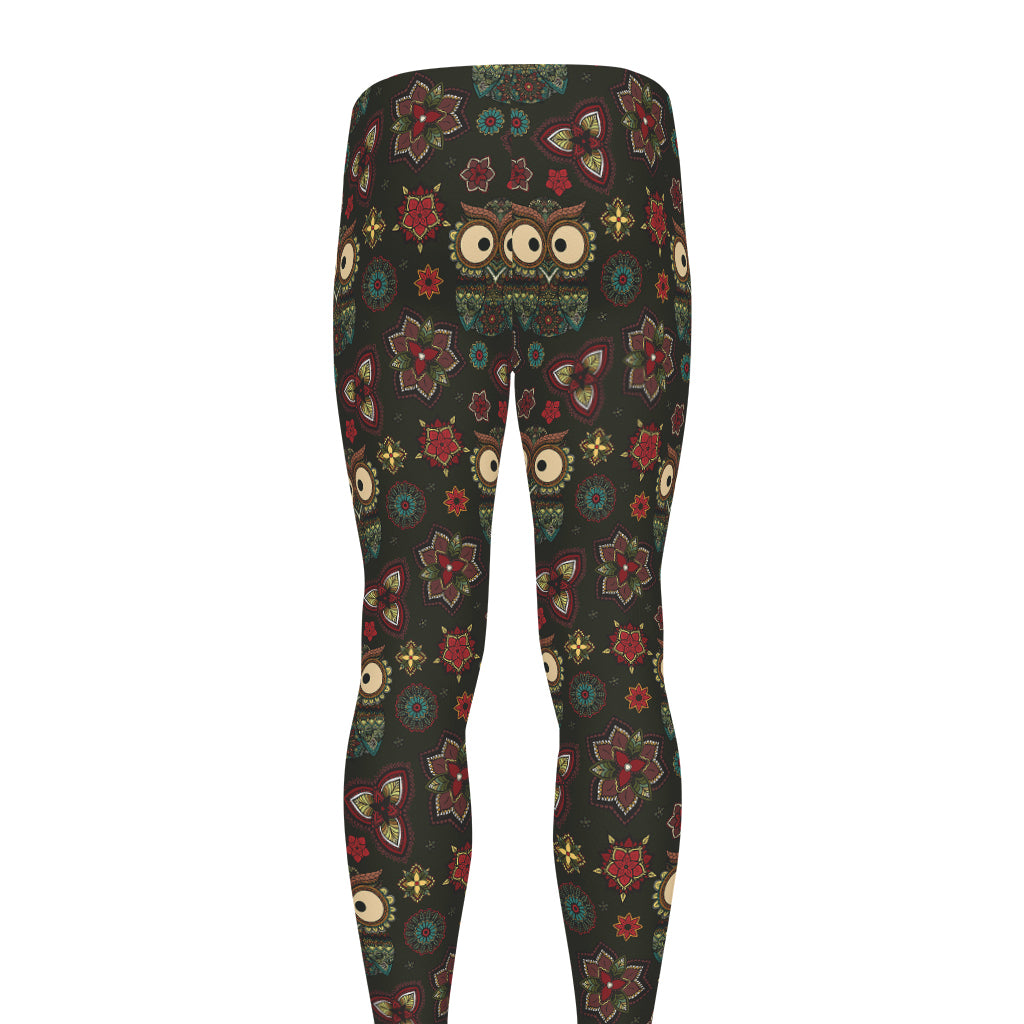 Cute Boho Owl Pattern Print Men's leggings