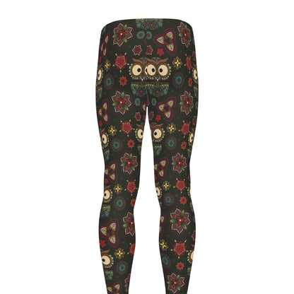 Cute Boho Owl Pattern Print Men's leggings