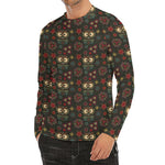 Cute Boho Owl Pattern Print Men's Long Sleeve Rash Guard