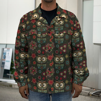 Cute Boho Owl Pattern Print Men's Shirt Jacket