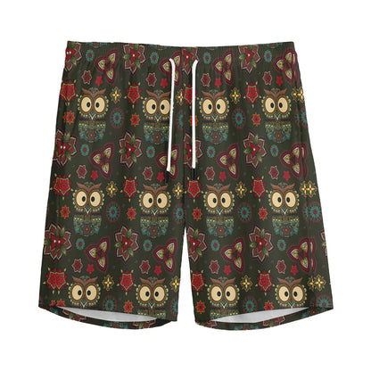 Cute Boho Owl Pattern Print Men's Sports Shorts