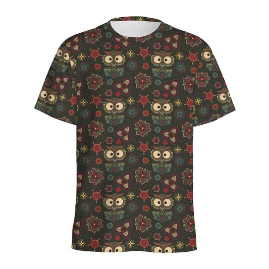 Cute Boho Owl Pattern Print Men's Sports T-Shirt