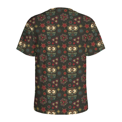 Cute Boho Owl Pattern Print Men's Sports T-Shirt