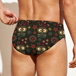 Cute Boho Owl Pattern Print Men's Swim Briefs