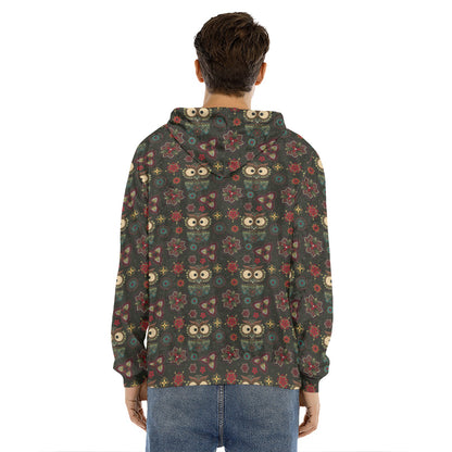 Cute Boho Owl Pattern Print Men's Velvet Pullover Hoodie