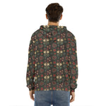 Cute Boho Owl Pattern Print Men's Velvet Pullover Hoodie