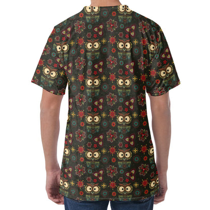 Cute Boho Owl Pattern Print Men's Velvet T-Shirt
