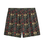 Cute Boho Owl Pattern Print Mesh Shorts