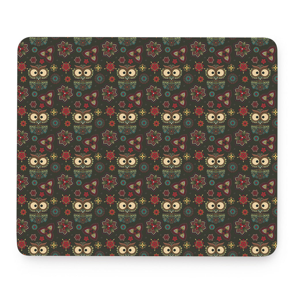 Cute Boho Owl Pattern Print Mouse Pad