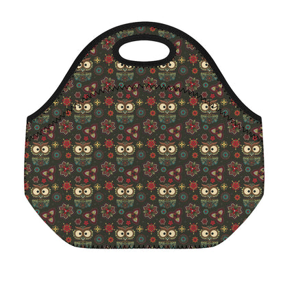Cute Boho Owl Pattern Print Neoprene Lunch Bag