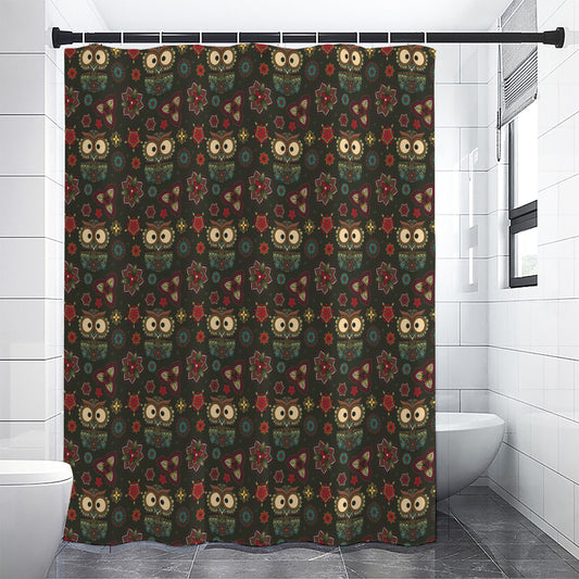 Cute Boho Owl Pattern Print Premium Shower Curtain