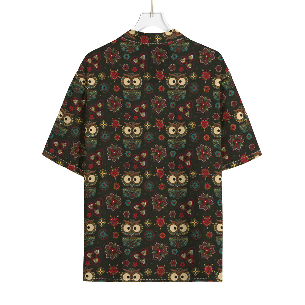 Cute Boho Owl Pattern Print Rayon Hawaiian Shirt