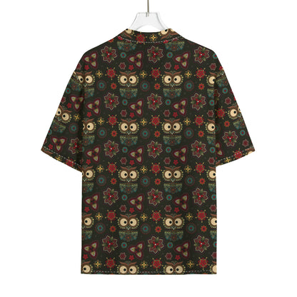 Cute Boho Owl Pattern Print Rayon Hawaiian Shirt