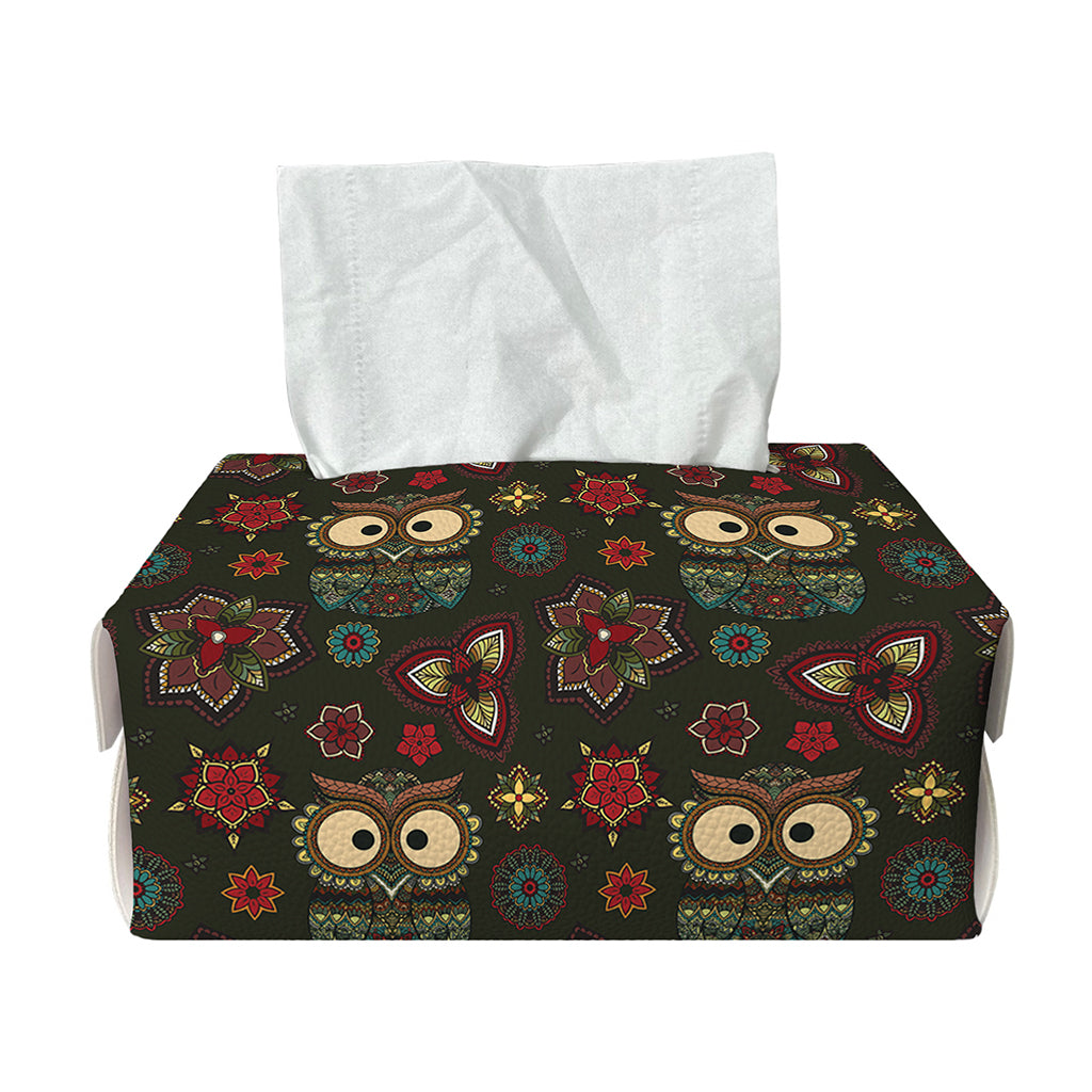 Cute Boho Owl Pattern Print Rectangle Tissue Box Cover