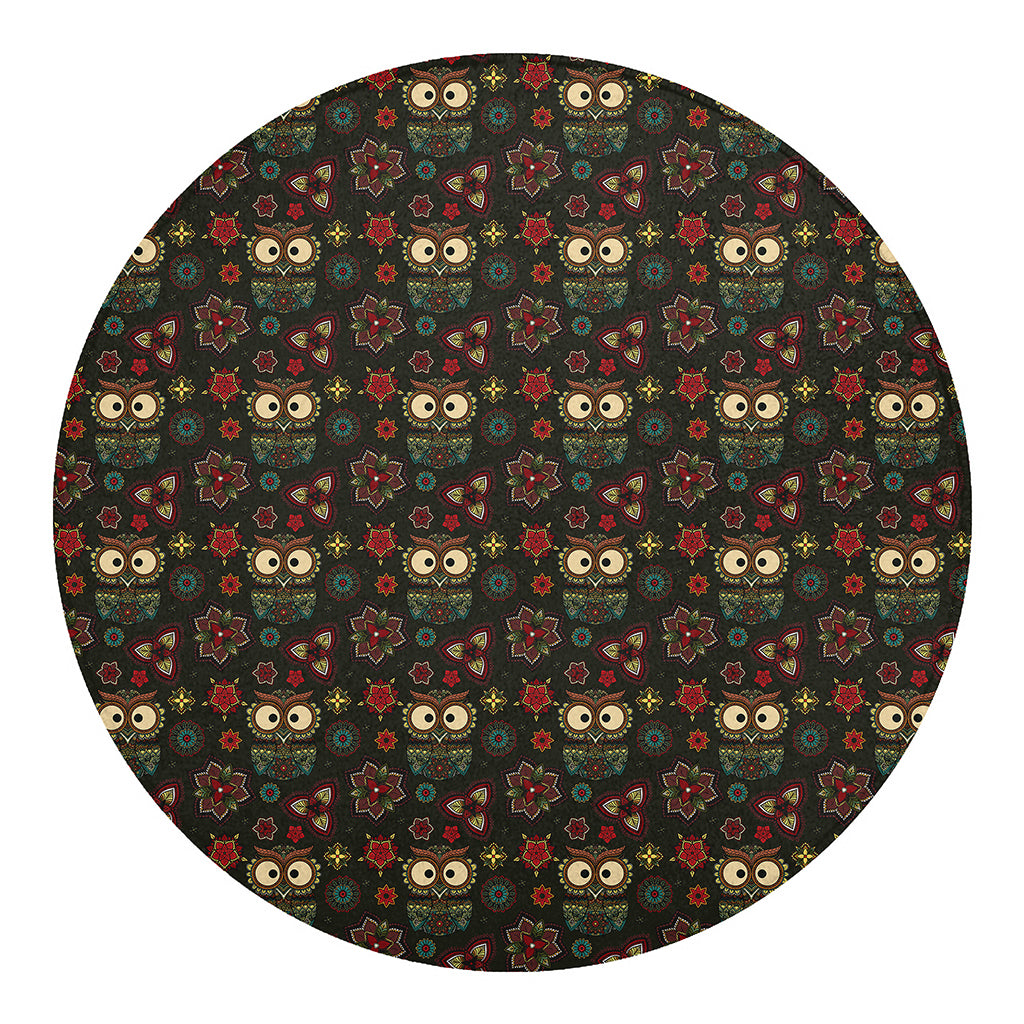 Cute Boho Owl Pattern Print Round Blanket