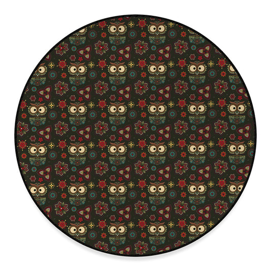 Cute Boho Owl Pattern Print Round Floor Mat