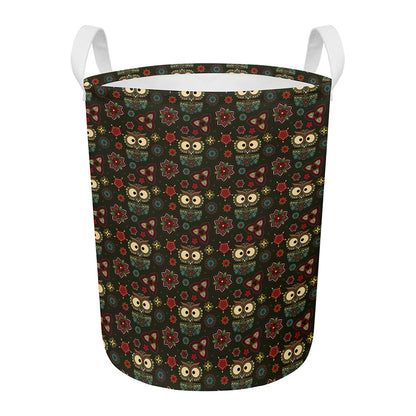 Cute Boho Owl Pattern Print Round Laundry Basket
