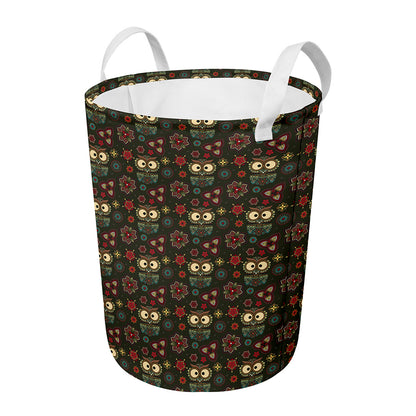 Cute Boho Owl Pattern Print Round Laundry Basket