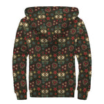 Cute Boho Owl Pattern Print Sherpa Lined Zip Up Hoodie