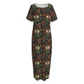Cute Boho Owl Pattern Print Short Sleeve Long Nightdress