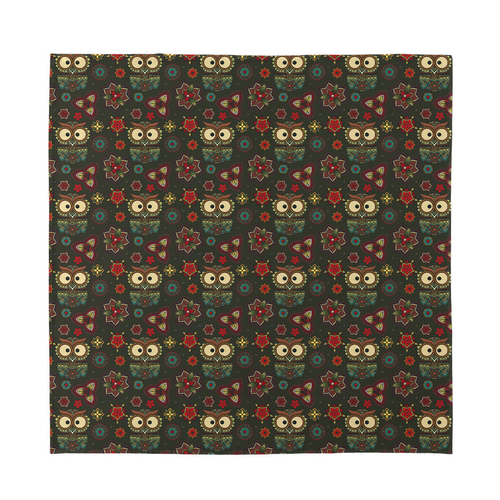 Cute Boho Owl Pattern Print Silk Bandana