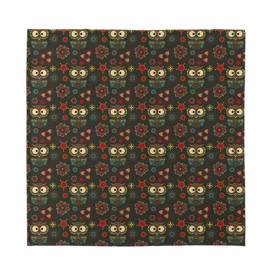 Cute Boho Owl Pattern Print Silk Bandana
