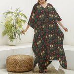 Cute Boho Owl Pattern Print Silk V-Neck Kaftan Dress