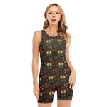 Cute Boho Owl Pattern Print Sleeveless One Piece Swimsuit