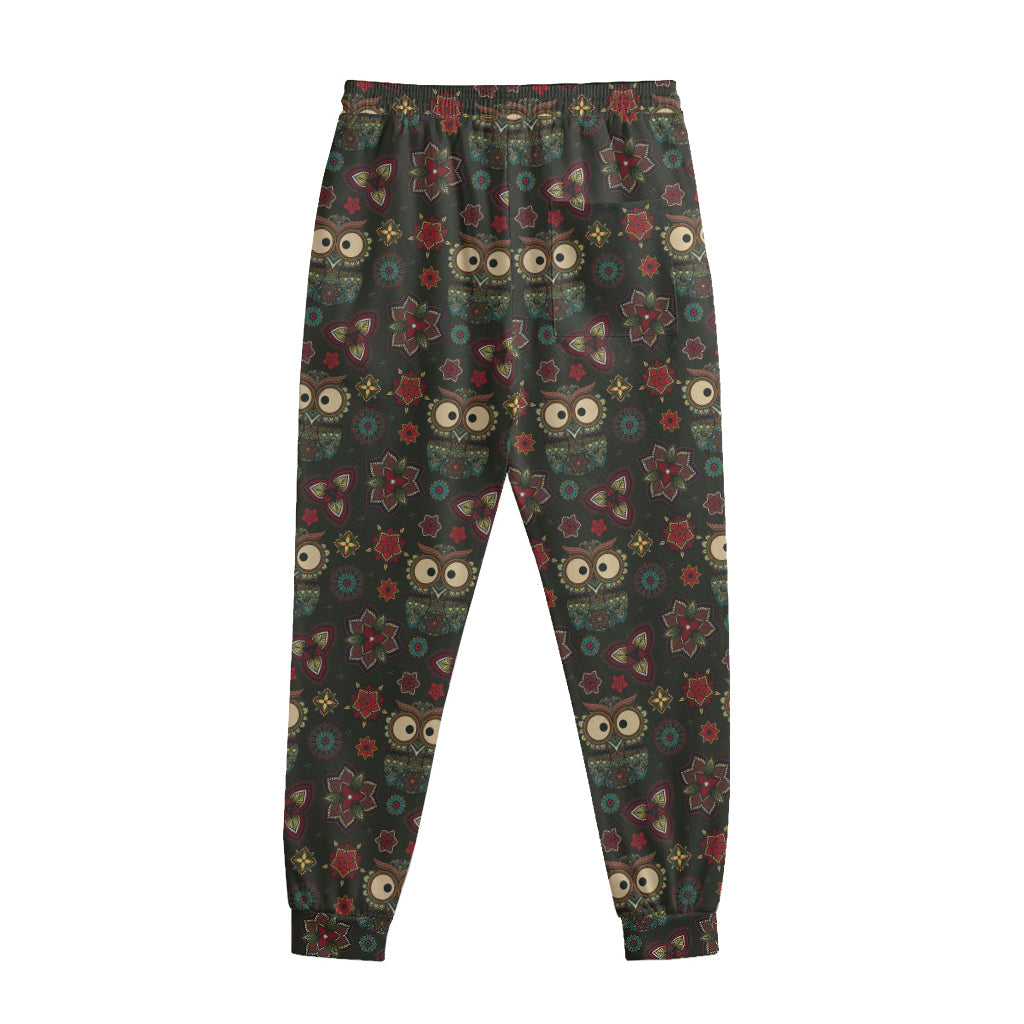 Cute Boho Owl Pattern Print Sweatpants