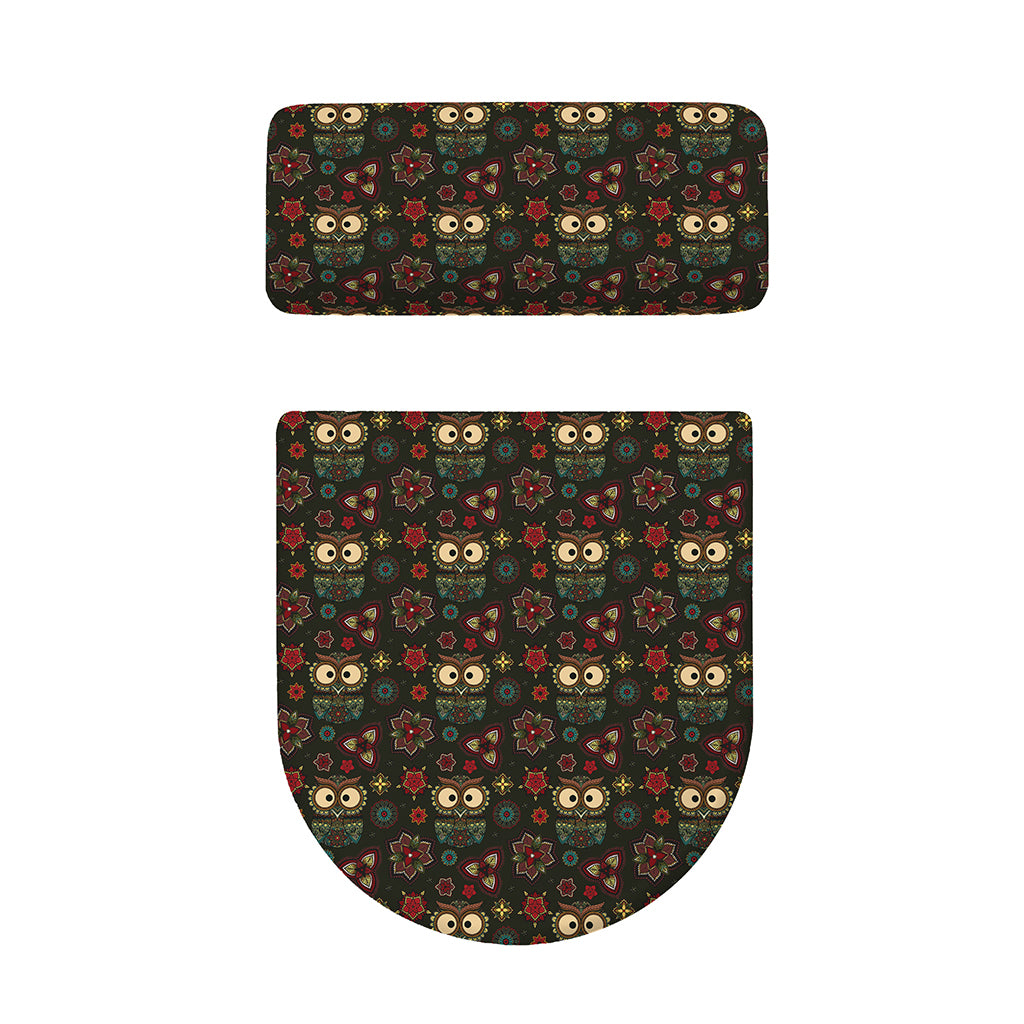 Cute Boho Owl Pattern Print Toilet Lid And Tank Cover Set