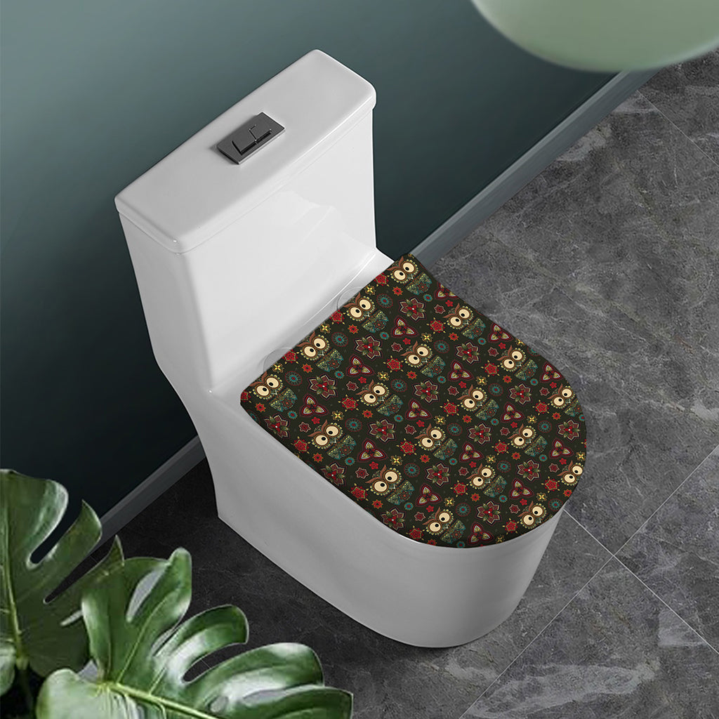 Cute Boho Owl Pattern Print Toilet Lid Cover