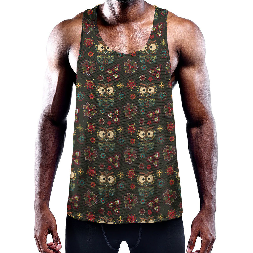 Cute Boho Owl Pattern Print Training Tank Top