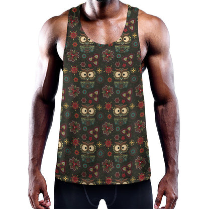 Cute Boho Owl Pattern Print Training Tank Top