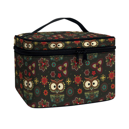 Cute Boho Owl Pattern Print Travel Makeup Bag