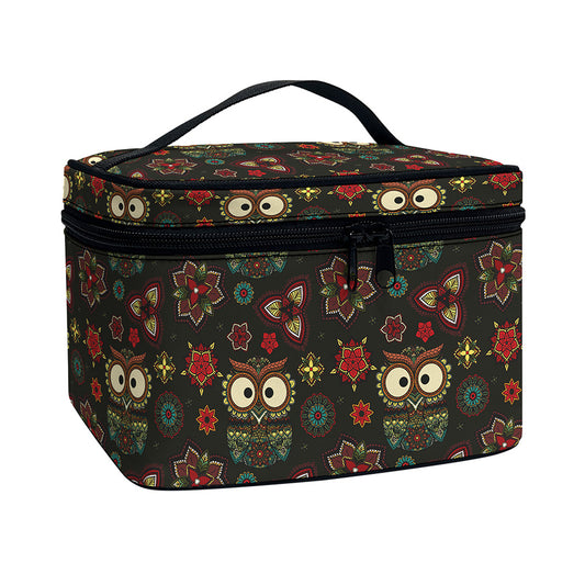 Cute Boho Owl Pattern Print Travel Makeup Bag