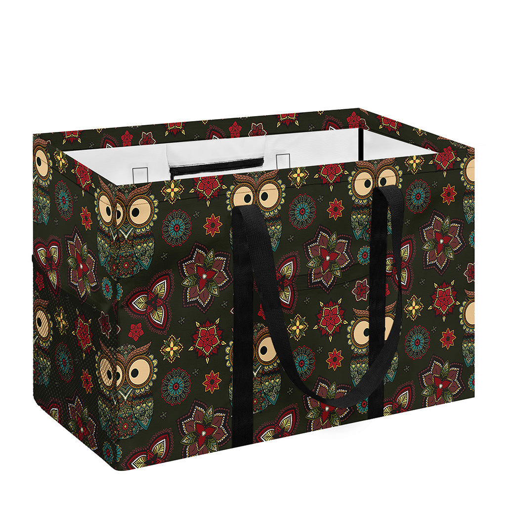Cute Boho Owl Pattern Print Utility Tote Bag