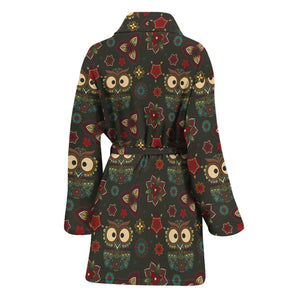 Cute Boho Owl Pattern Print Women's Bathrobe