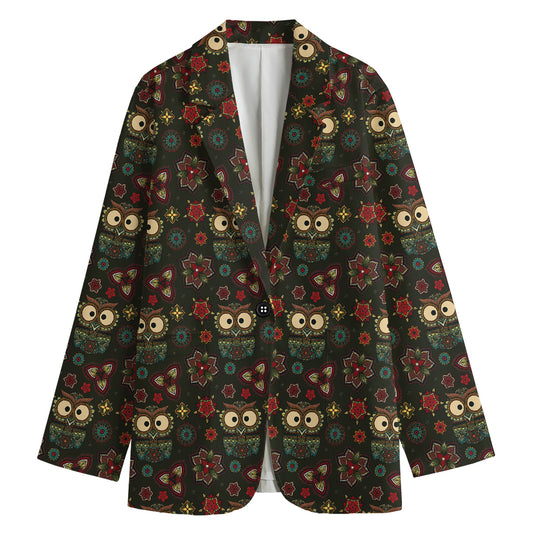 Cute Boho Owl Pattern Print Women's Blazer