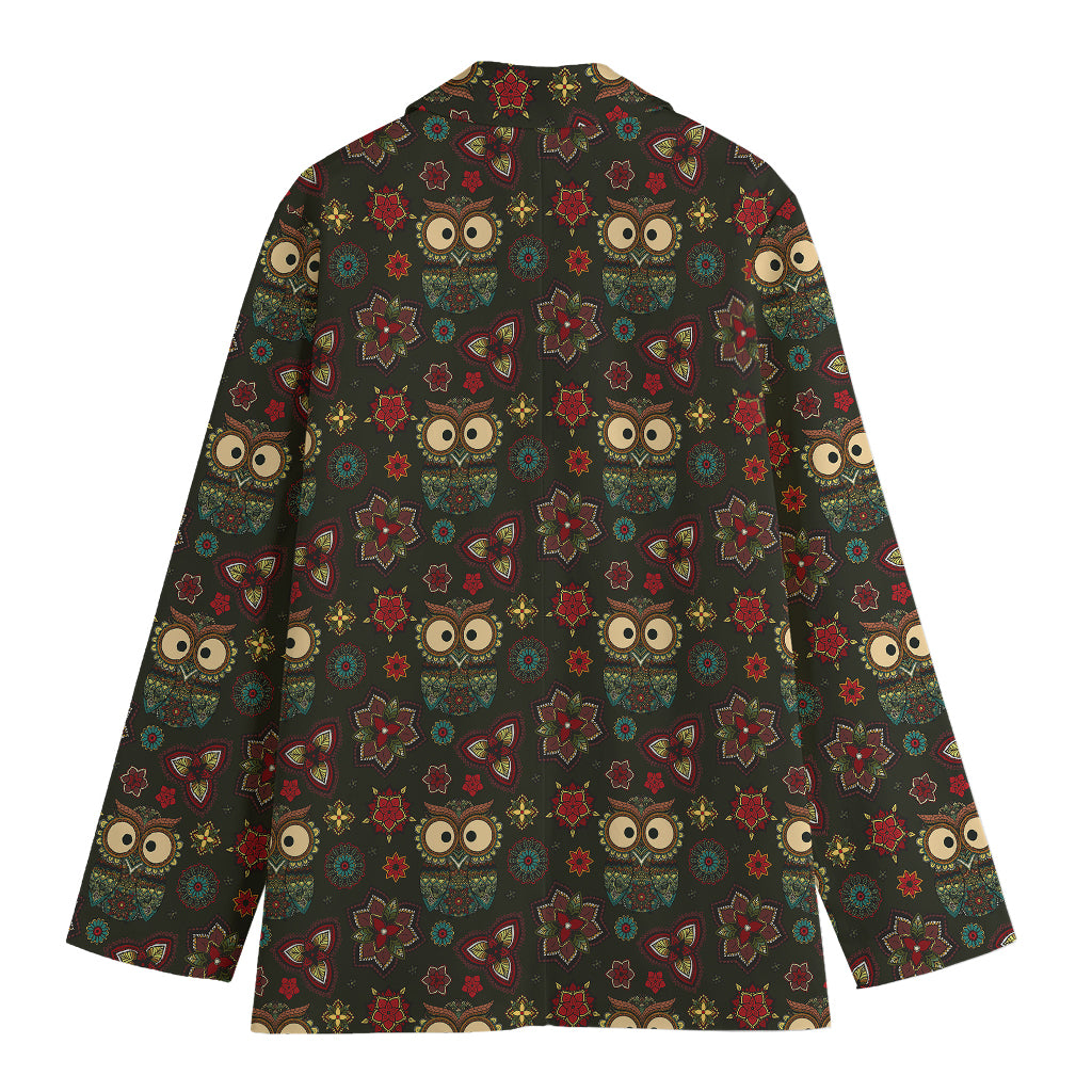 Cute Boho Owl Pattern Print Women's Blazer