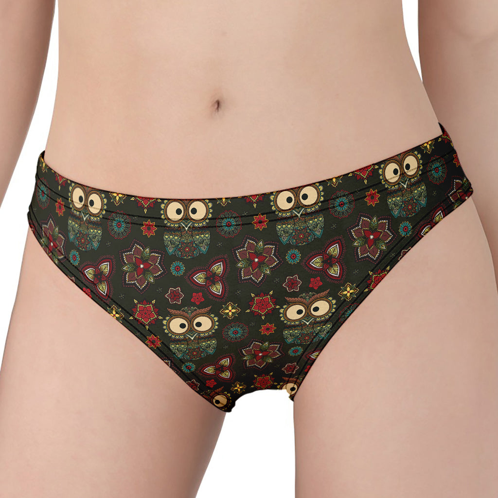 Cute Boho Owl Pattern Print Women's Panties