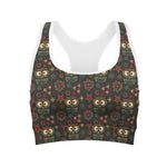 Cute Boho Owl Pattern Print Women's Sports Bra