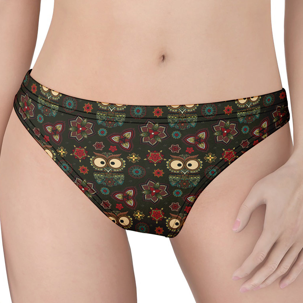 Cute Boho Owl Pattern Print Women's Thong