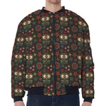 Cute Boho Owl Pattern Print Zip Sleeve Bomber Jacket