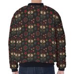Cute Boho Owl Pattern Print Zip Sleeve Bomber Jacket