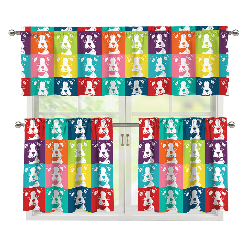 Cute Boston Terrier Faces Print 3 Piece Kitchen Curtains
