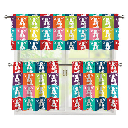 Cute Boston Terrier Faces Print 3 Piece Kitchen Curtains
