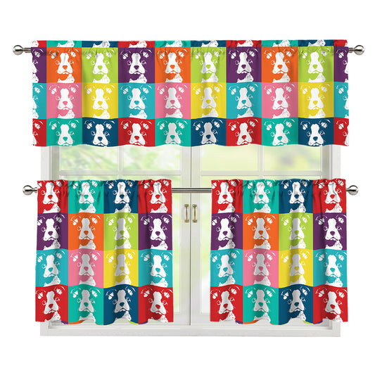 Cute Boston Terrier Faces Print 3 Piece Kitchen Curtains